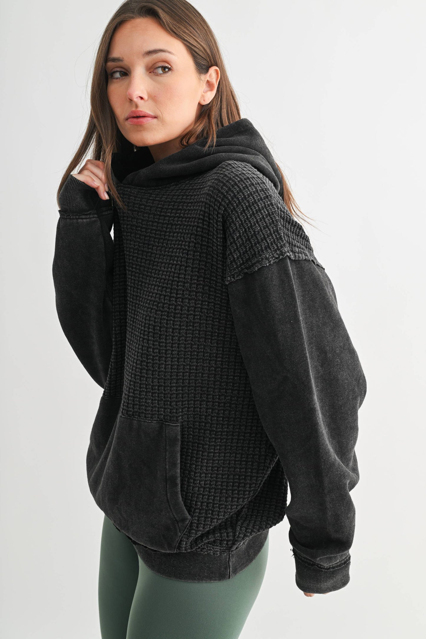 Duality Waffle Knit Hoodie: Black