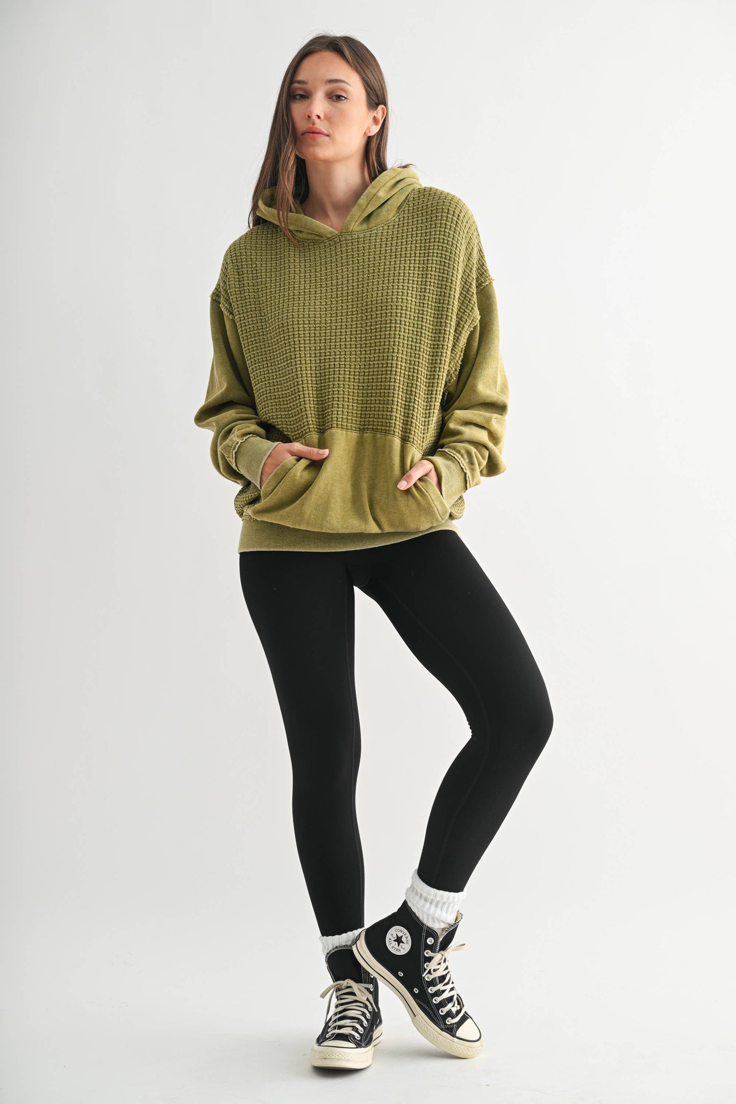 Duality Waffle Knit Hoodie: CAMO GREEN