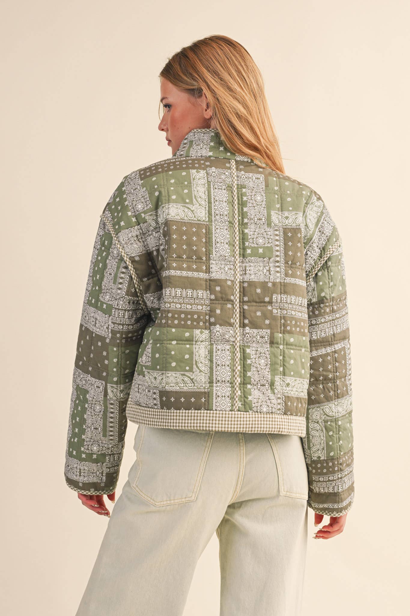 Gabby Patchwork Quilted Jacket: Olive