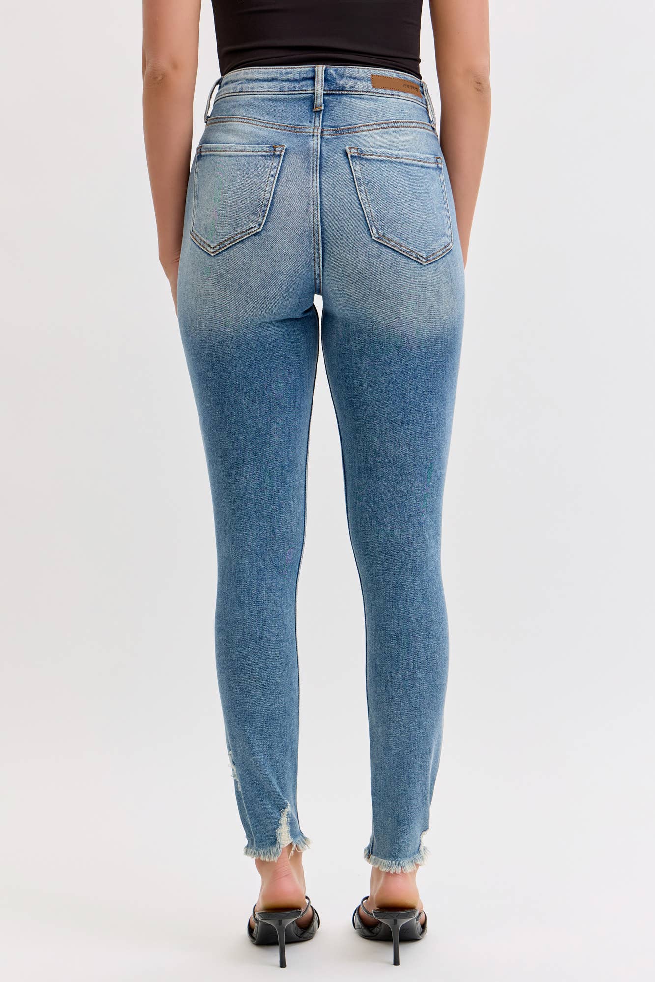 Karson Stretch High Rise Ankle Skinny with Frayed Hem
