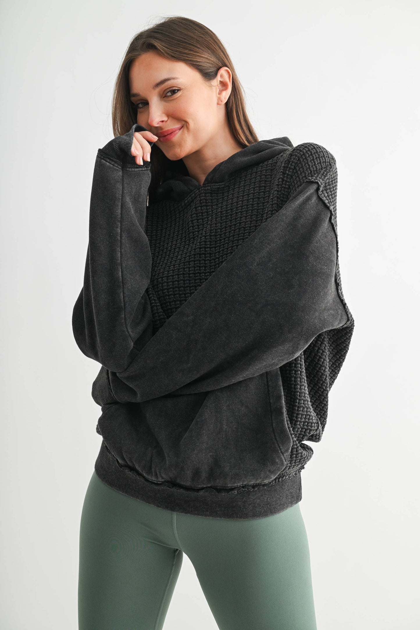 Duality Waffle Knit Hoodie: Black