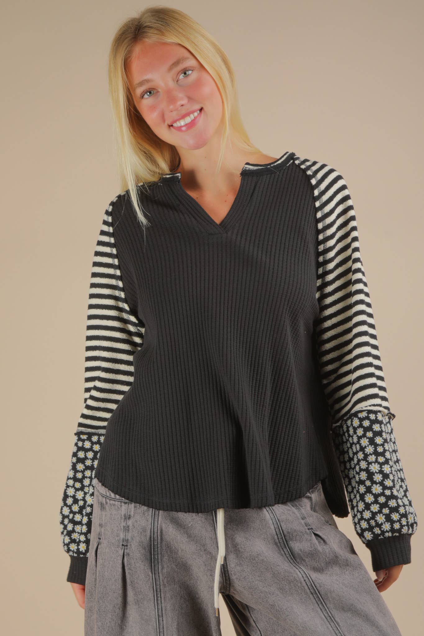 Lainey Oversized Knit Top: Black