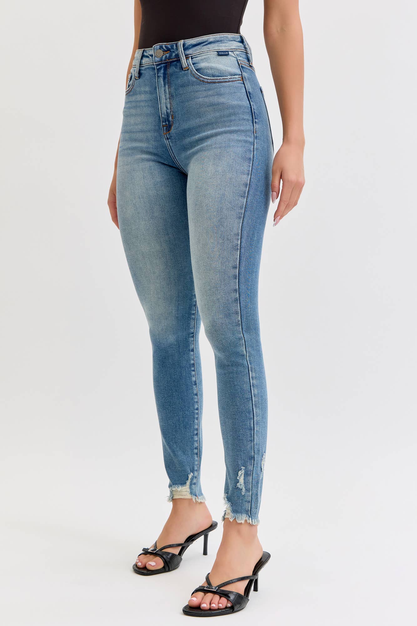 Karson Stretch High Rise Ankle Skinny with Frayed Hem