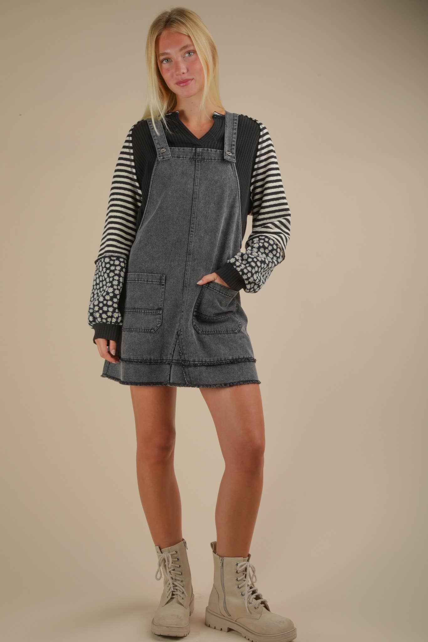 Andi Denim Overall Dress: Charcoal