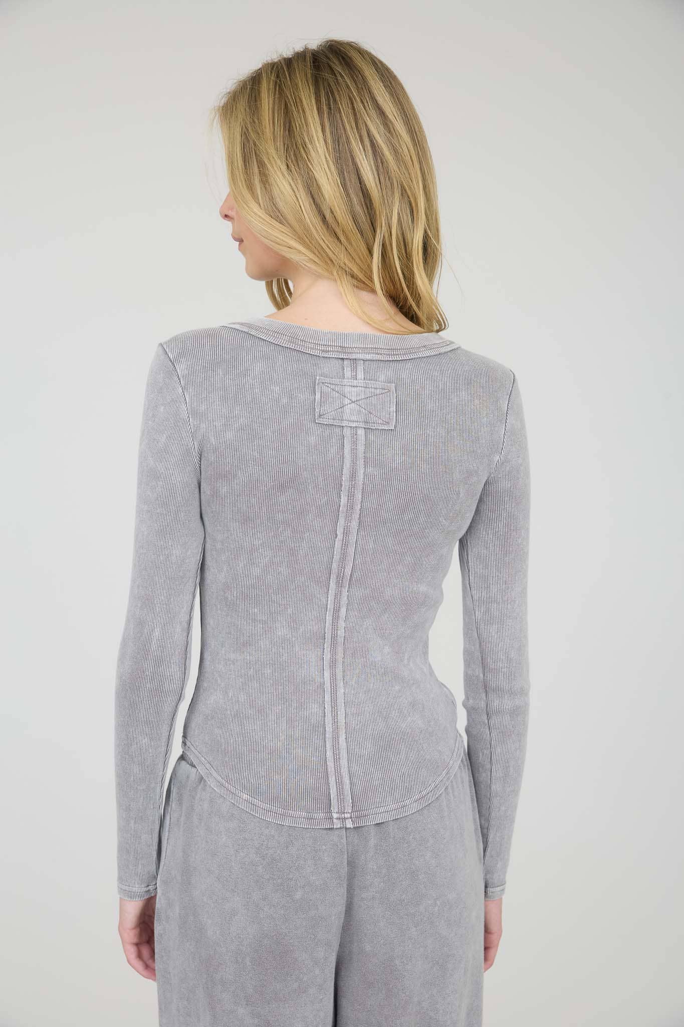 Lydia Long Sleeve Waffle: Charcoal