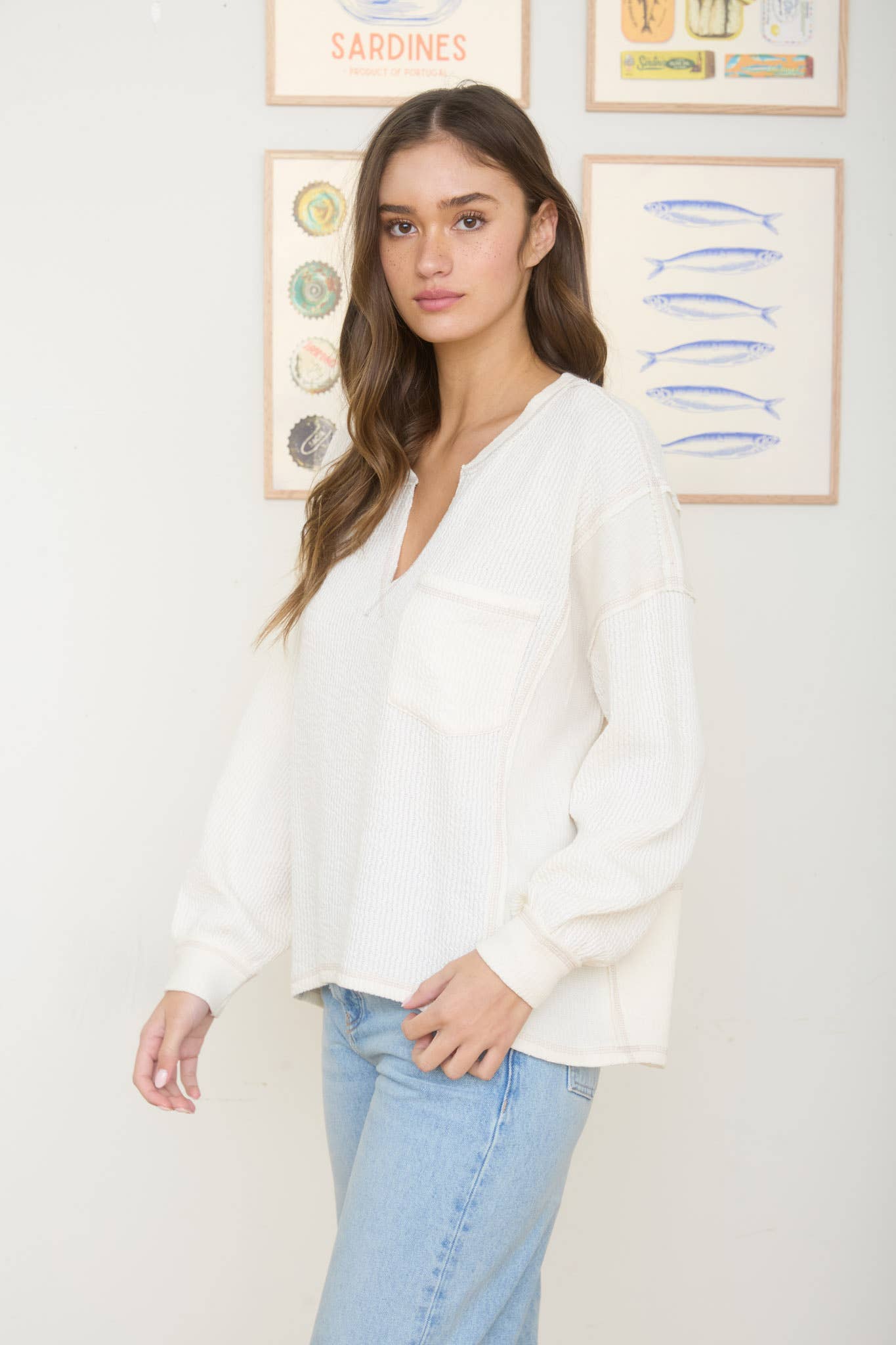 Ruby Ribbed Long Sleeve: IVORY