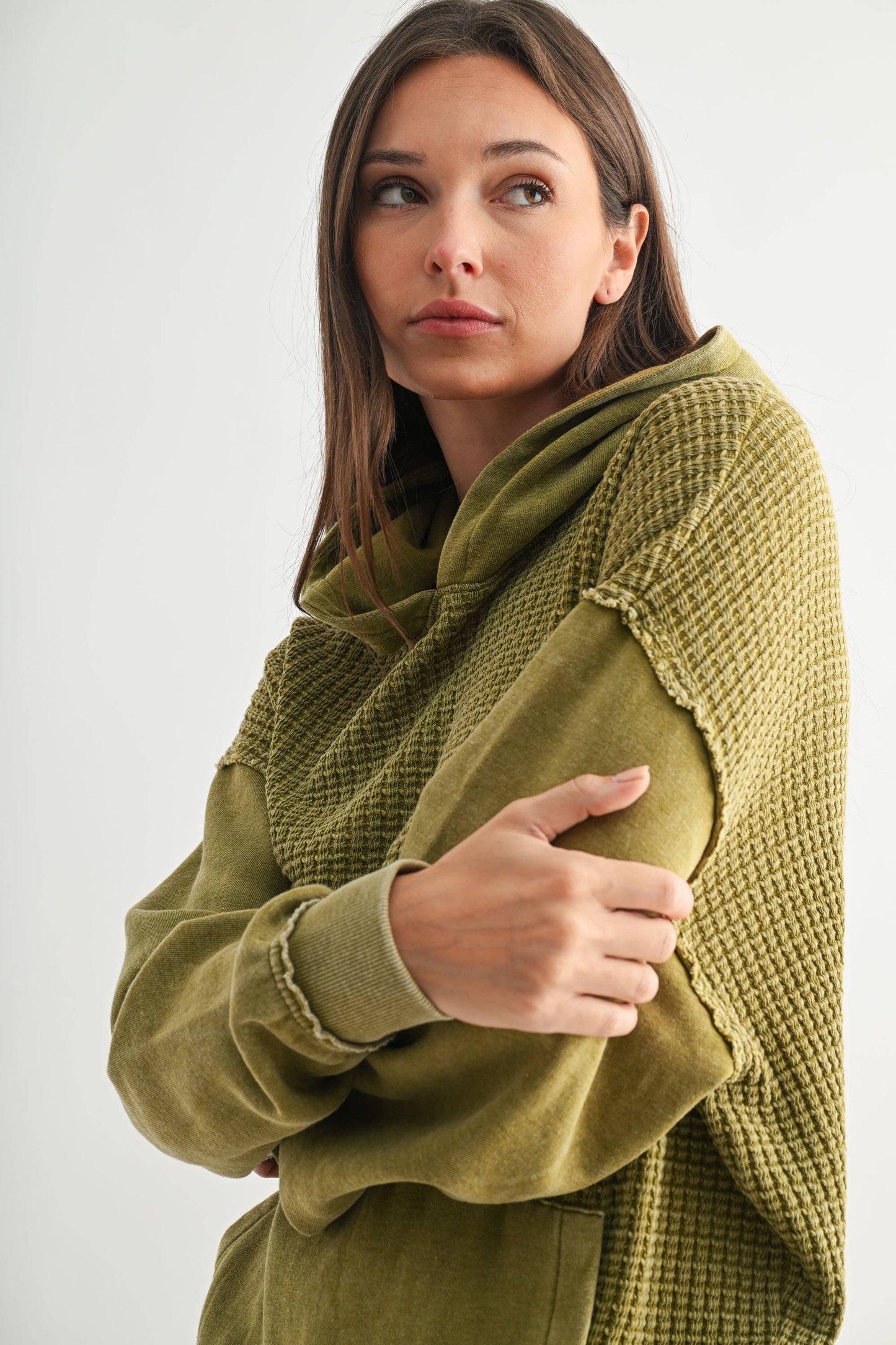 Duality Waffle Knit Hoodie: CAMO GREEN