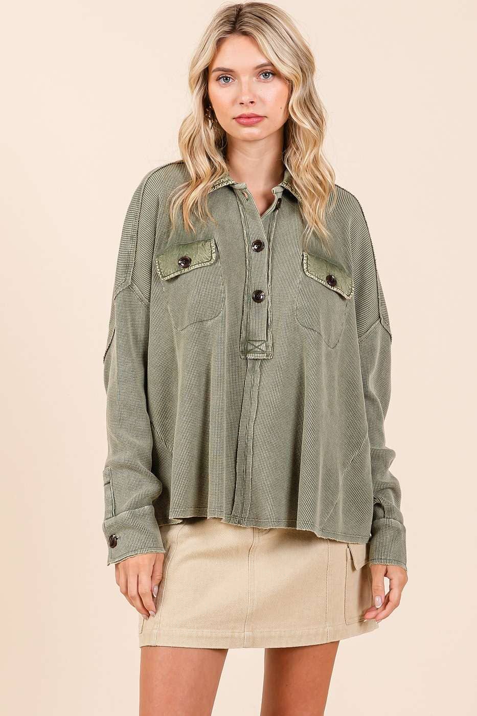 Teagen Waffle Collared Henley