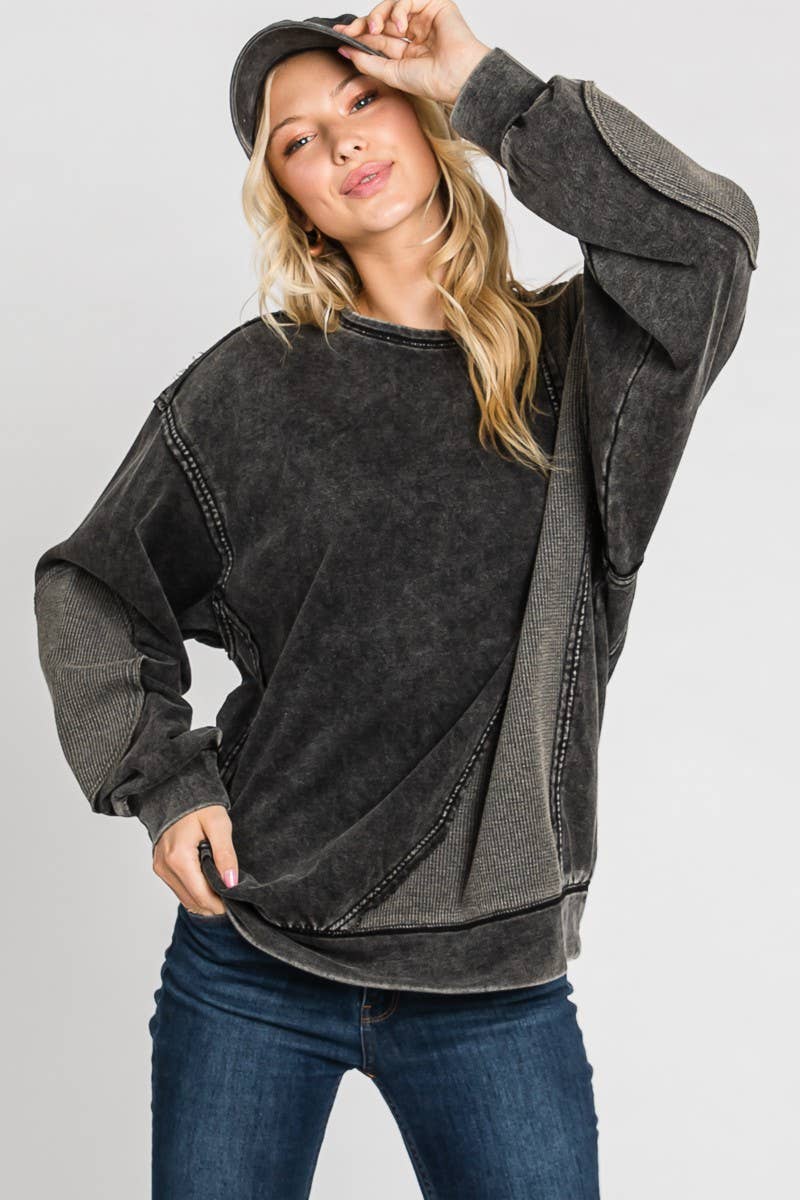 Terry Vintage Wash Pullover-Black