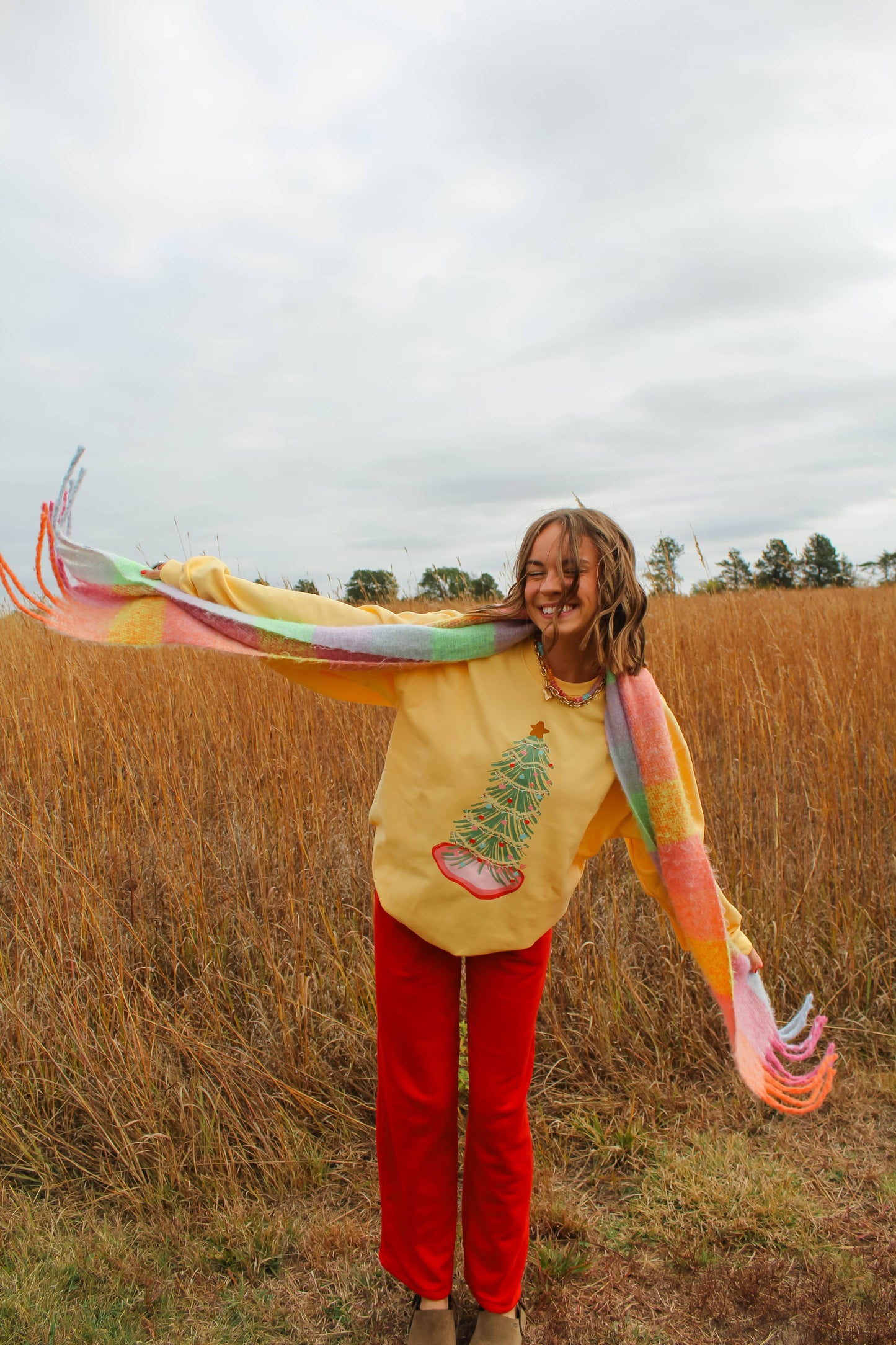 Festive Christmas Tree Crewneck: Yellow