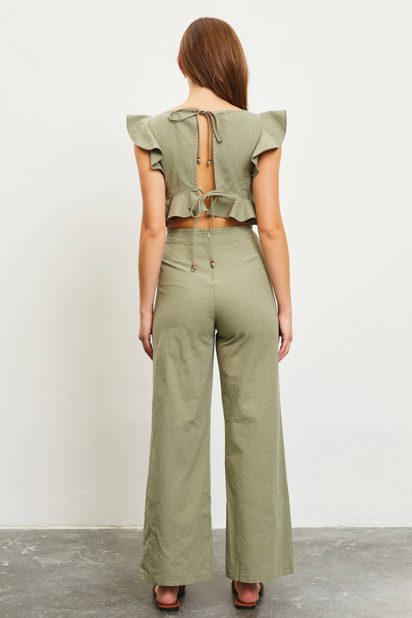 CUT BACK DETAIL JUMPSUIT: ASH OLIVE