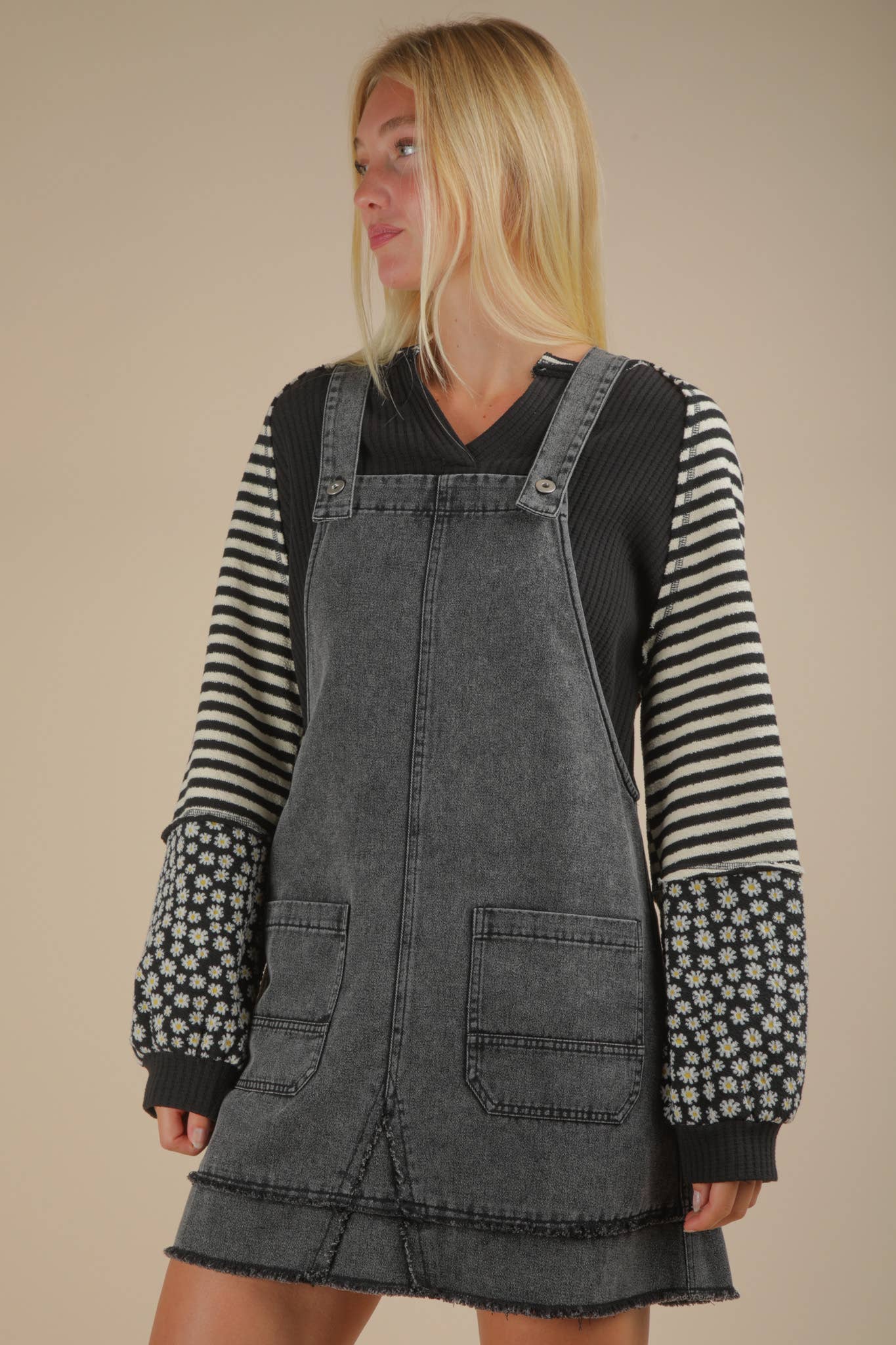 Andi Denim Overall Dress: Charcoal