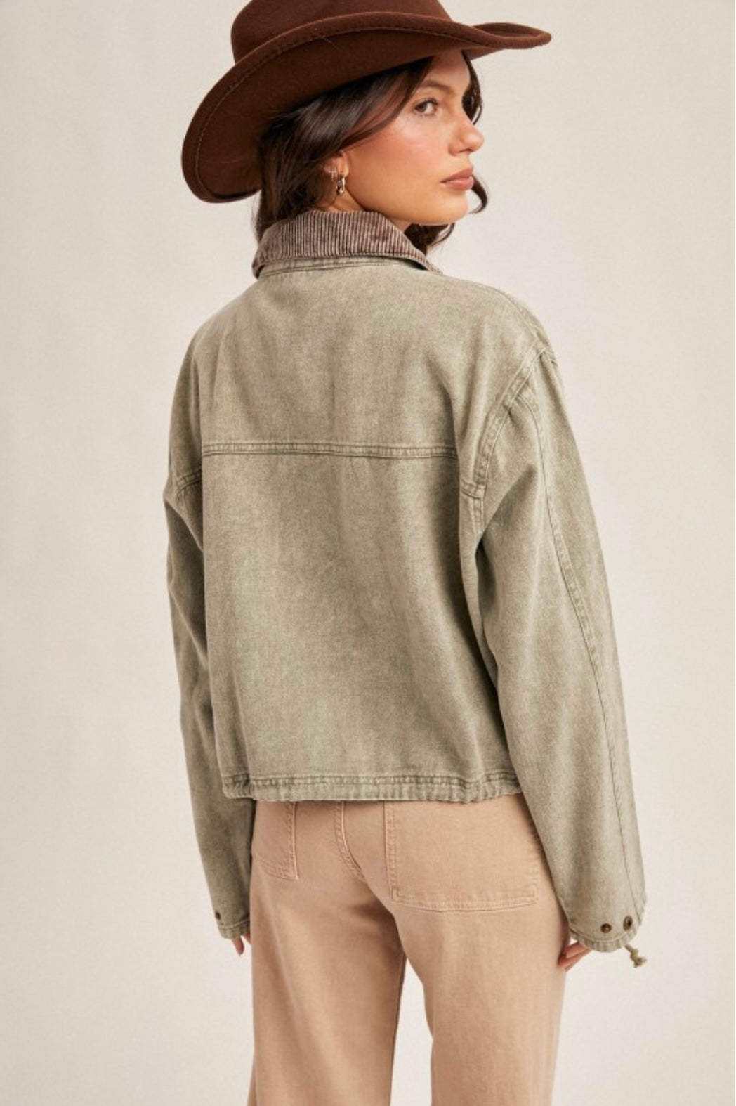 Corduroy Collar Contrast Crop Jacket