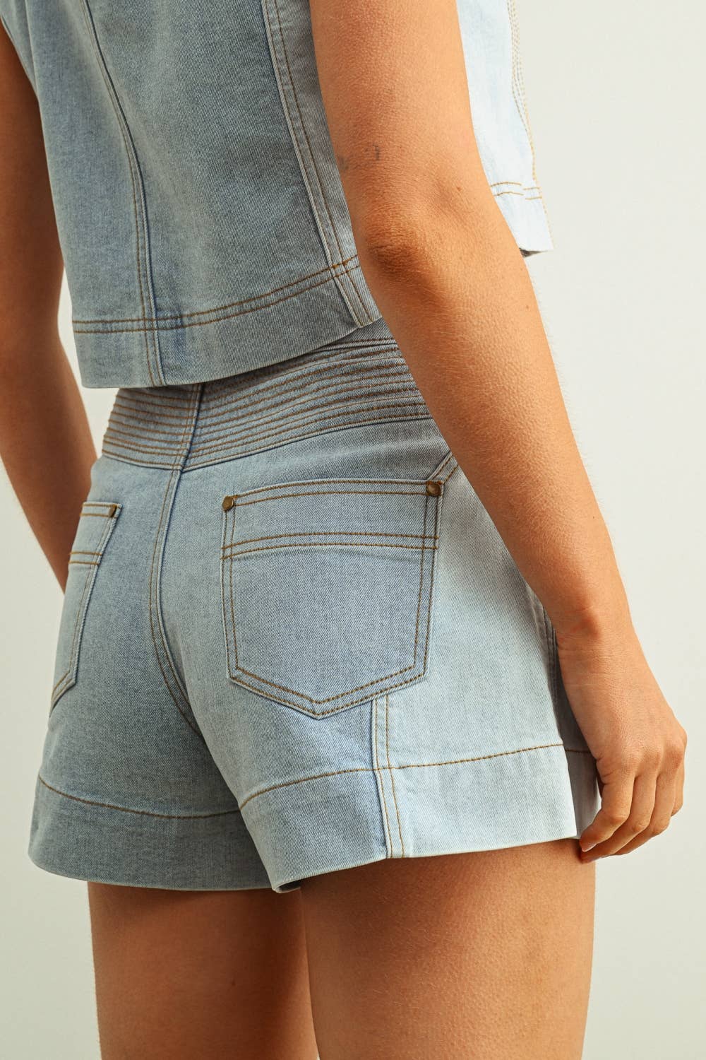 Beth Denim Block Shorts