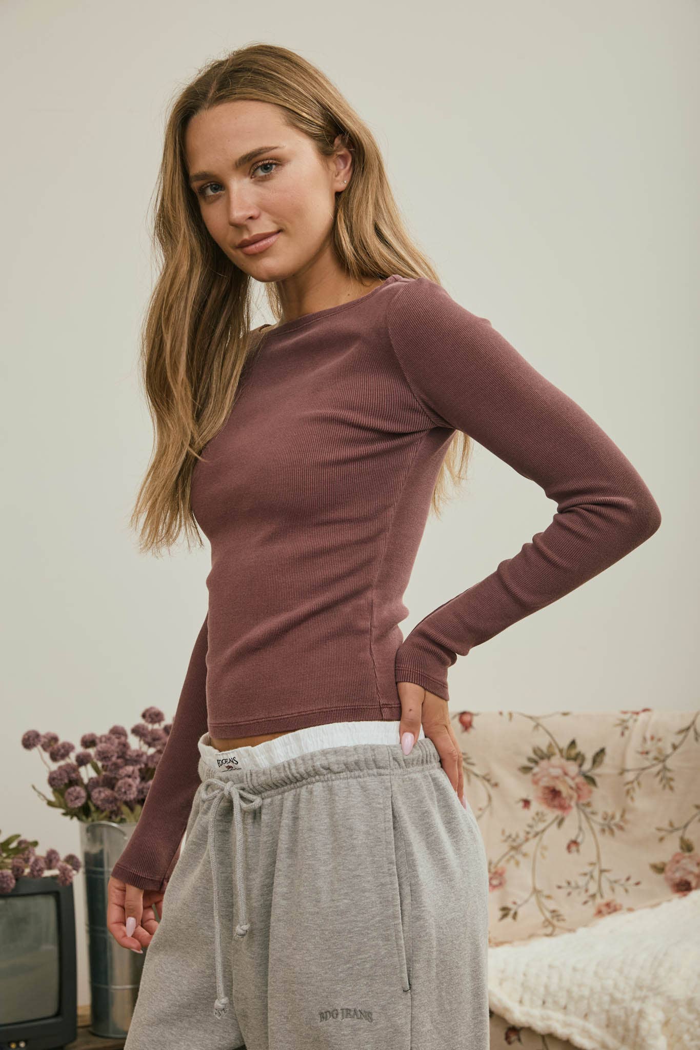 Marlowe Ribbed Long Sleeve / Maroon