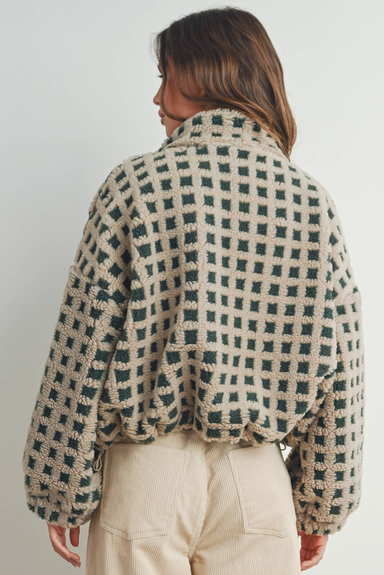 Fuzzy Sherpa Jacket - Tan and Green