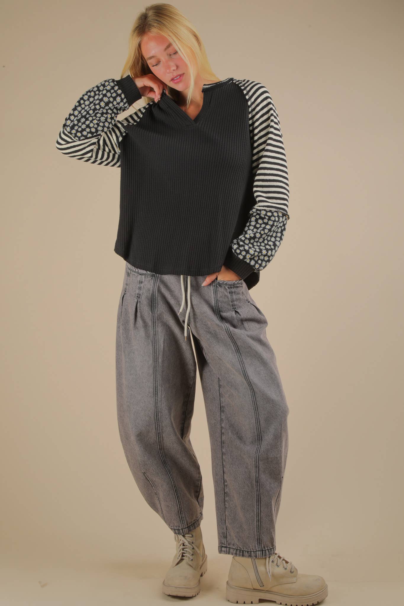 Lainey Oversized Knit Top: Black