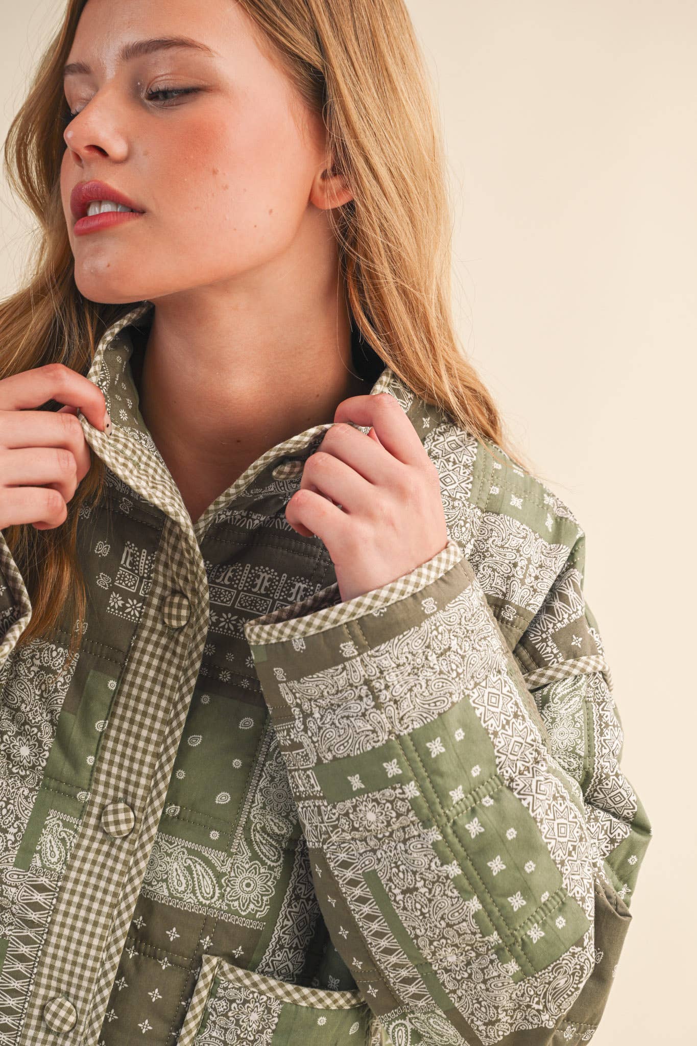 Gabby Patchwork Quilted Jacket: Olive