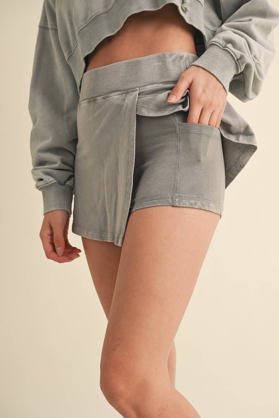 Mineral Wash Side Slit A-Line Skort Gray