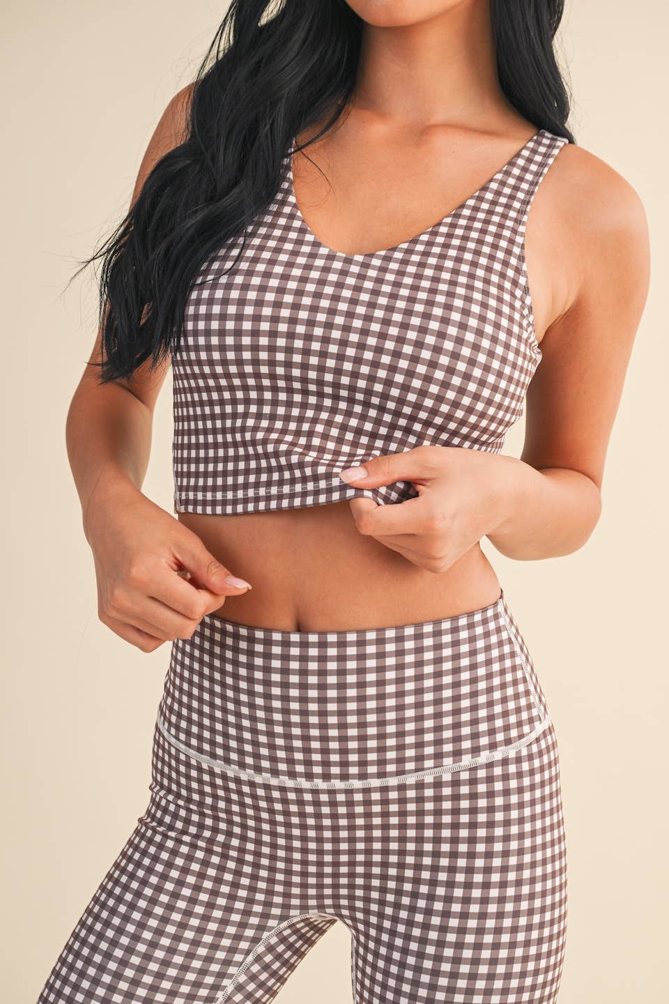 Aligned Cropped Tank Top: Brown Gingham