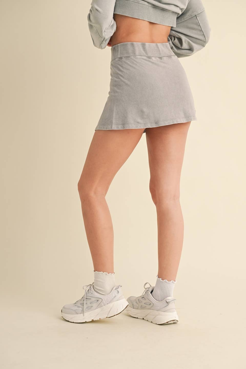 Mineral Wash Side Slit A-Line Skort Gray