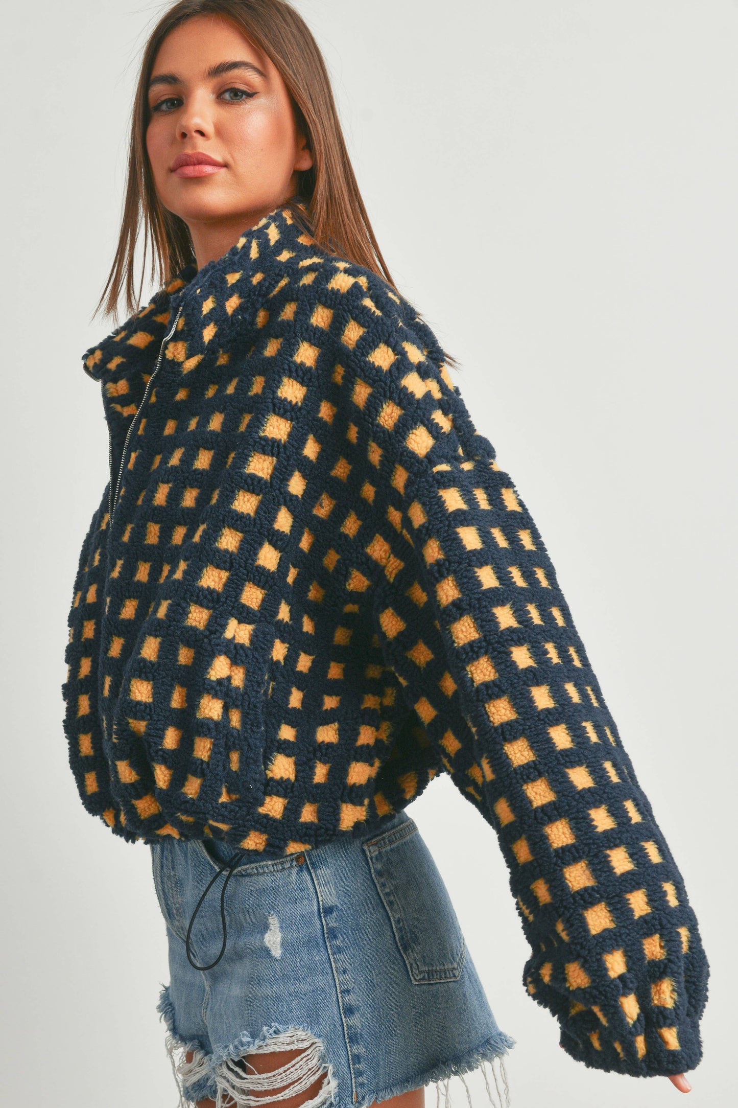 Fuzzy Sherpa Jacket-Navy