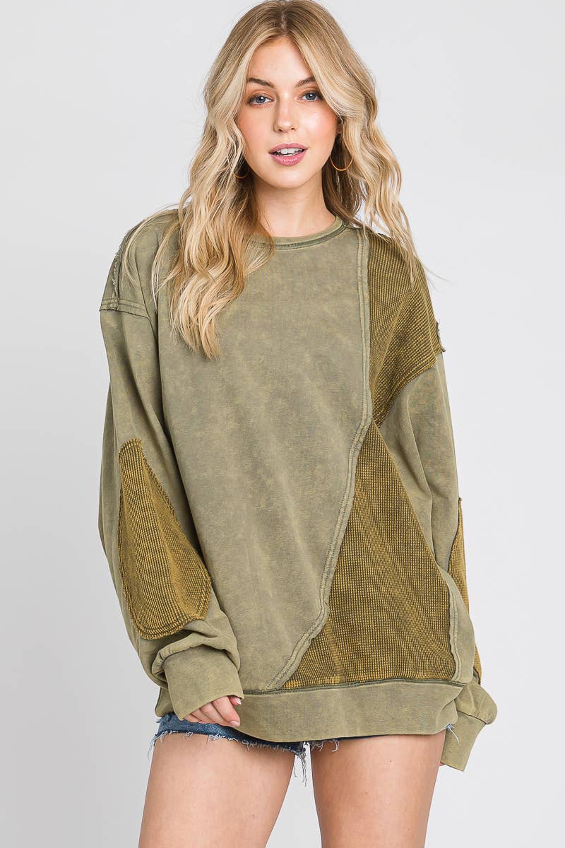 Terry Vintage Wash Pullover-Olive