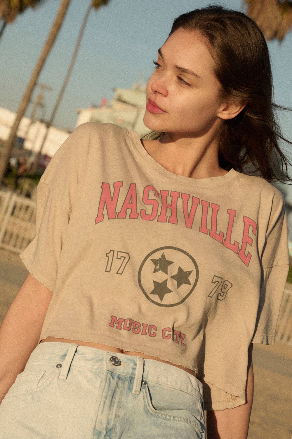 Nashville Music City Cropped Graphic Print Tee