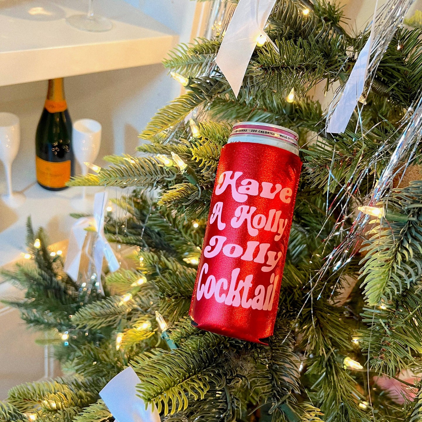 Have A Holly Jolly Cocktail Holiday Can Cooler: Red Regular Slim