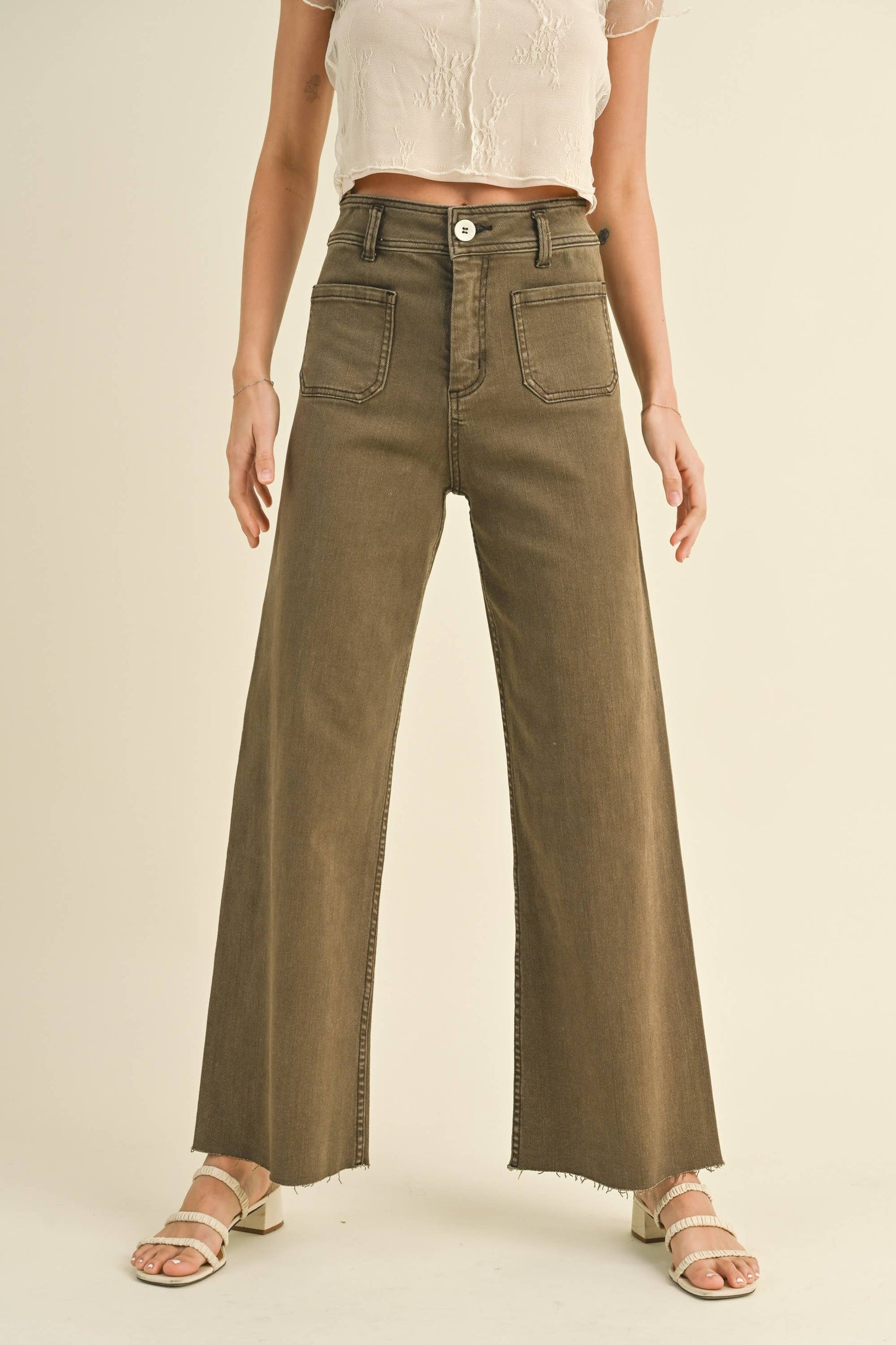Stevie Wide Leg Pants: Washed Brown