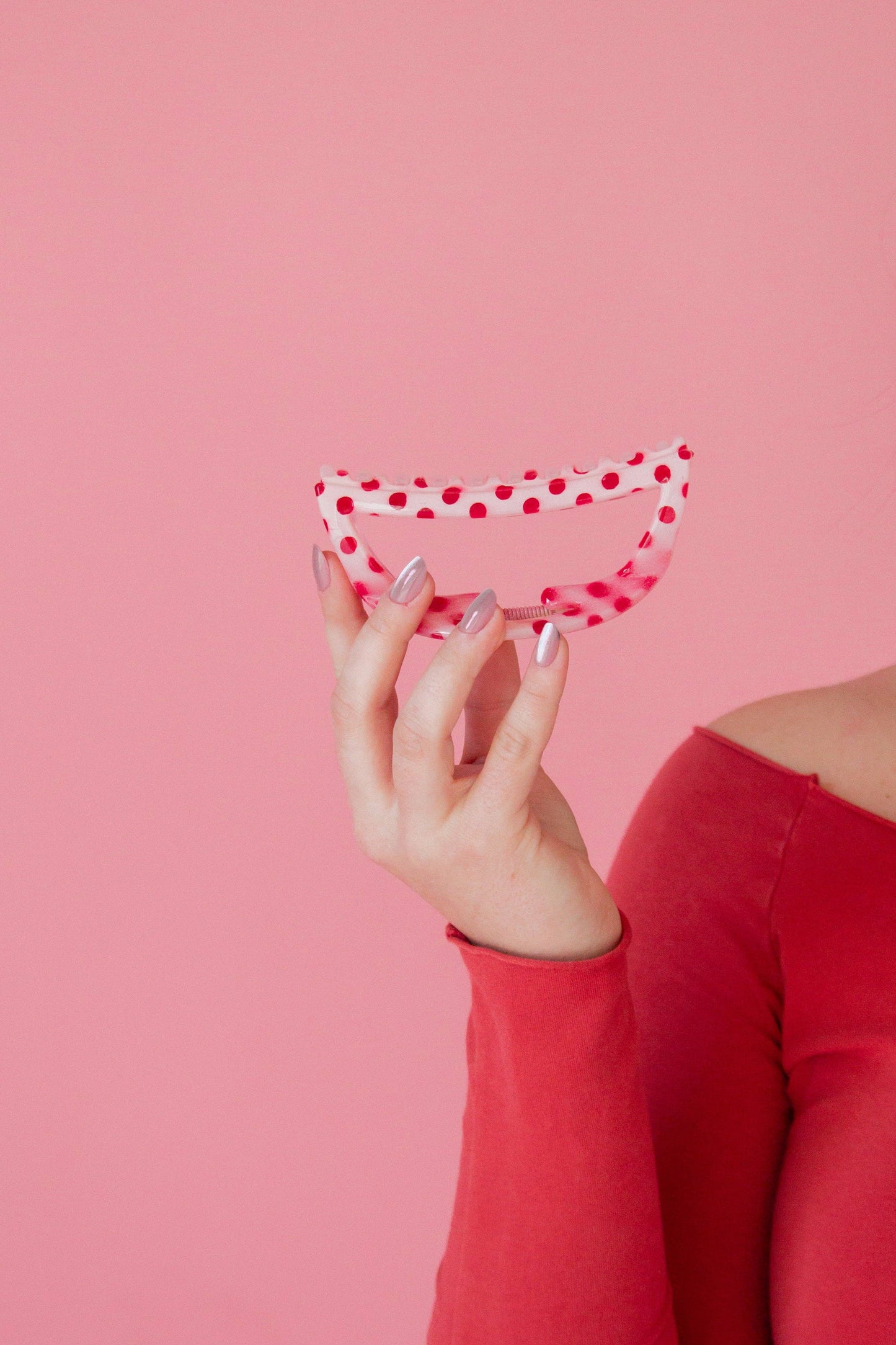Pink & Red Polka Claw Clip