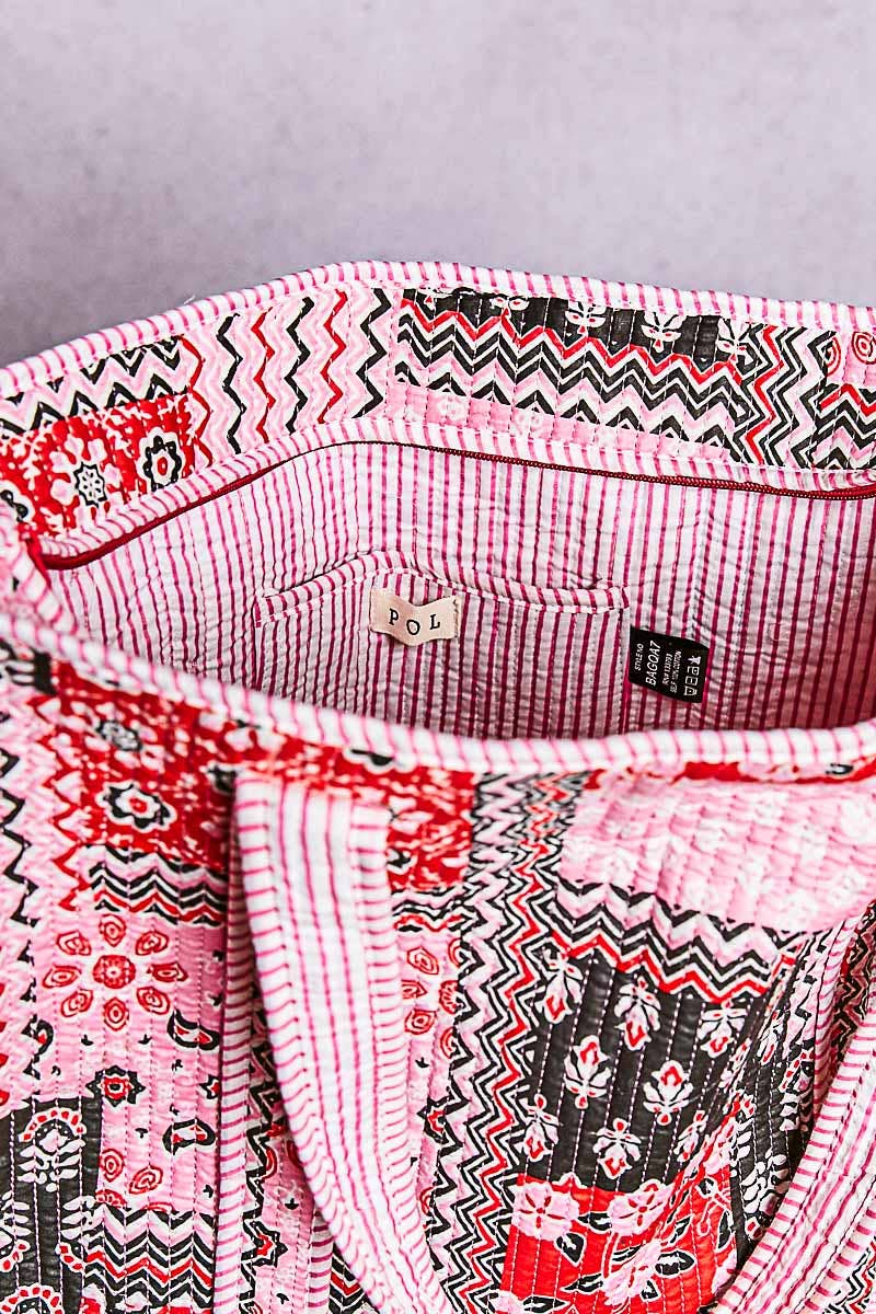 Quilted woven tote bag: PINK MULTI