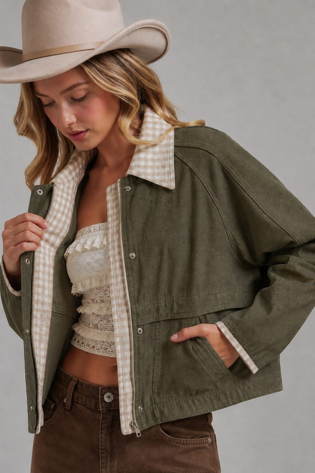 Mila Gingham Jacket/Hunter
