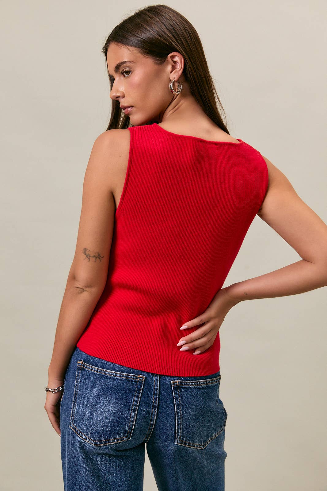 Brandy Side Button Tank: Red