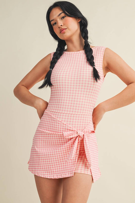 Match Point Gingham Active Dress -Pink