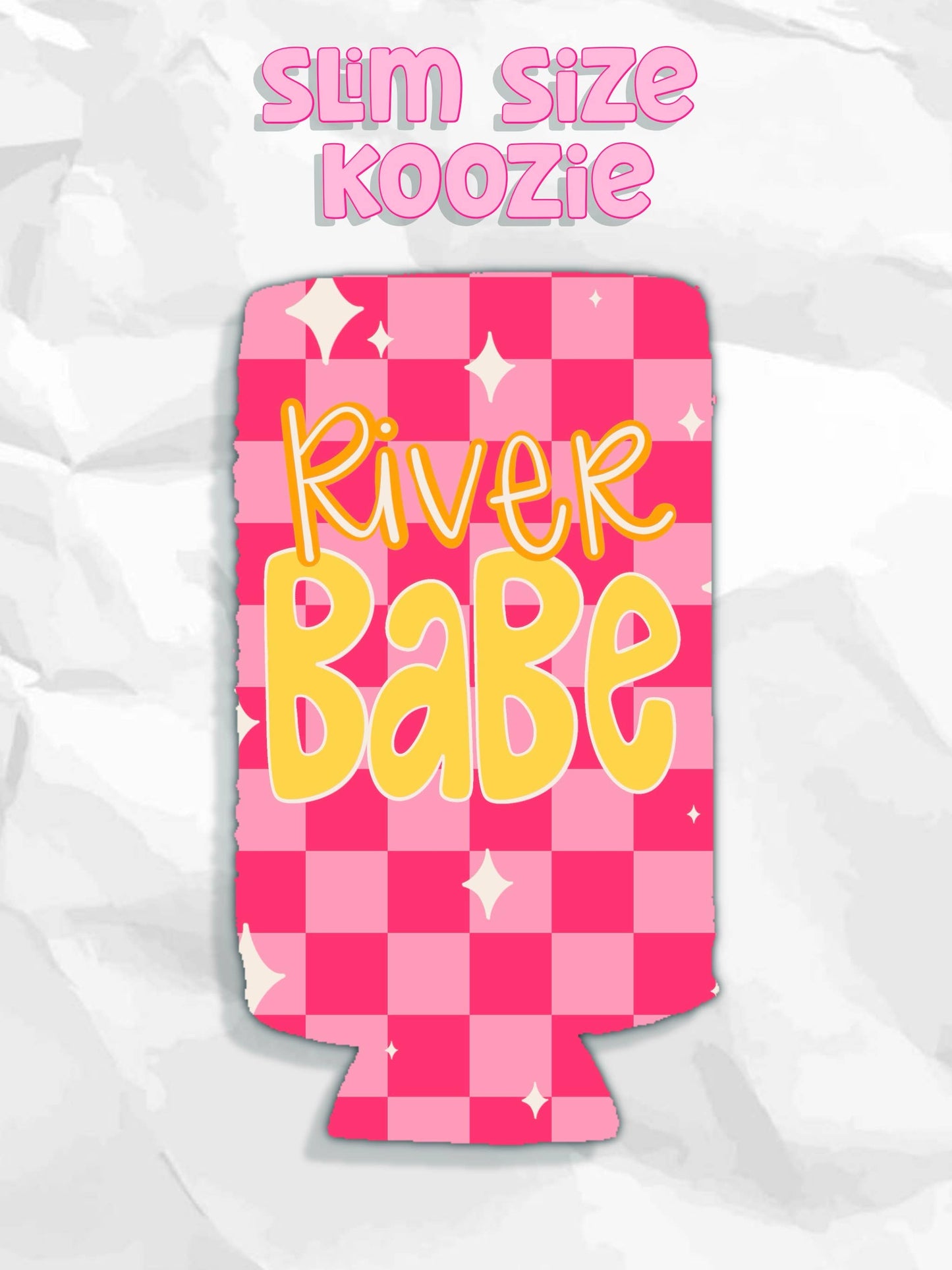 River babe summer checkered print koozies: Slims