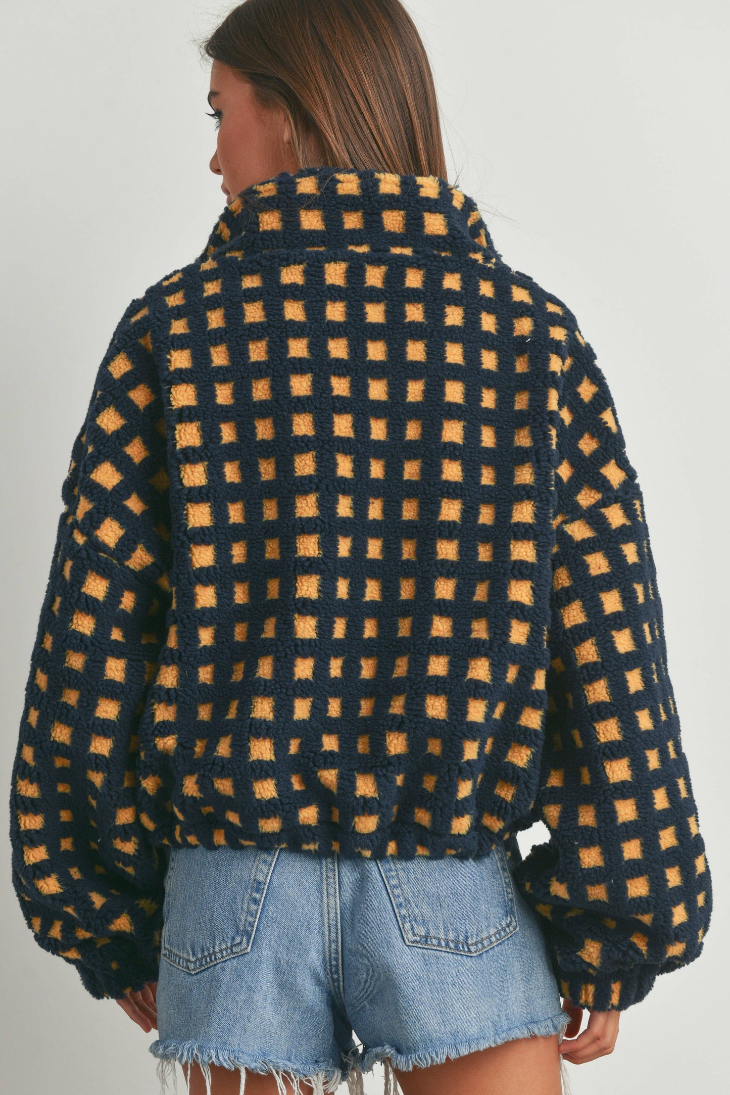 Fuzzy Sherpa Jacket-Navy