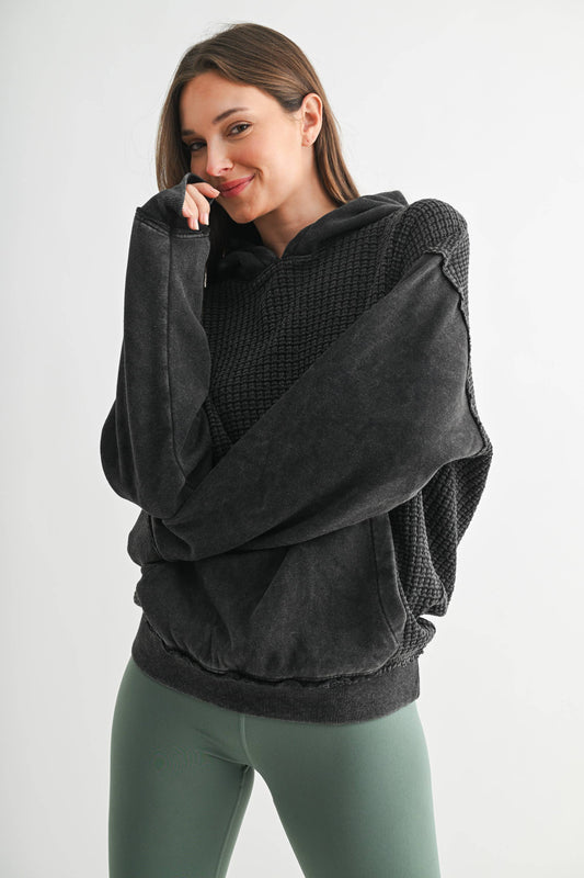 Duality Waffle Knit Hoodie: Black
