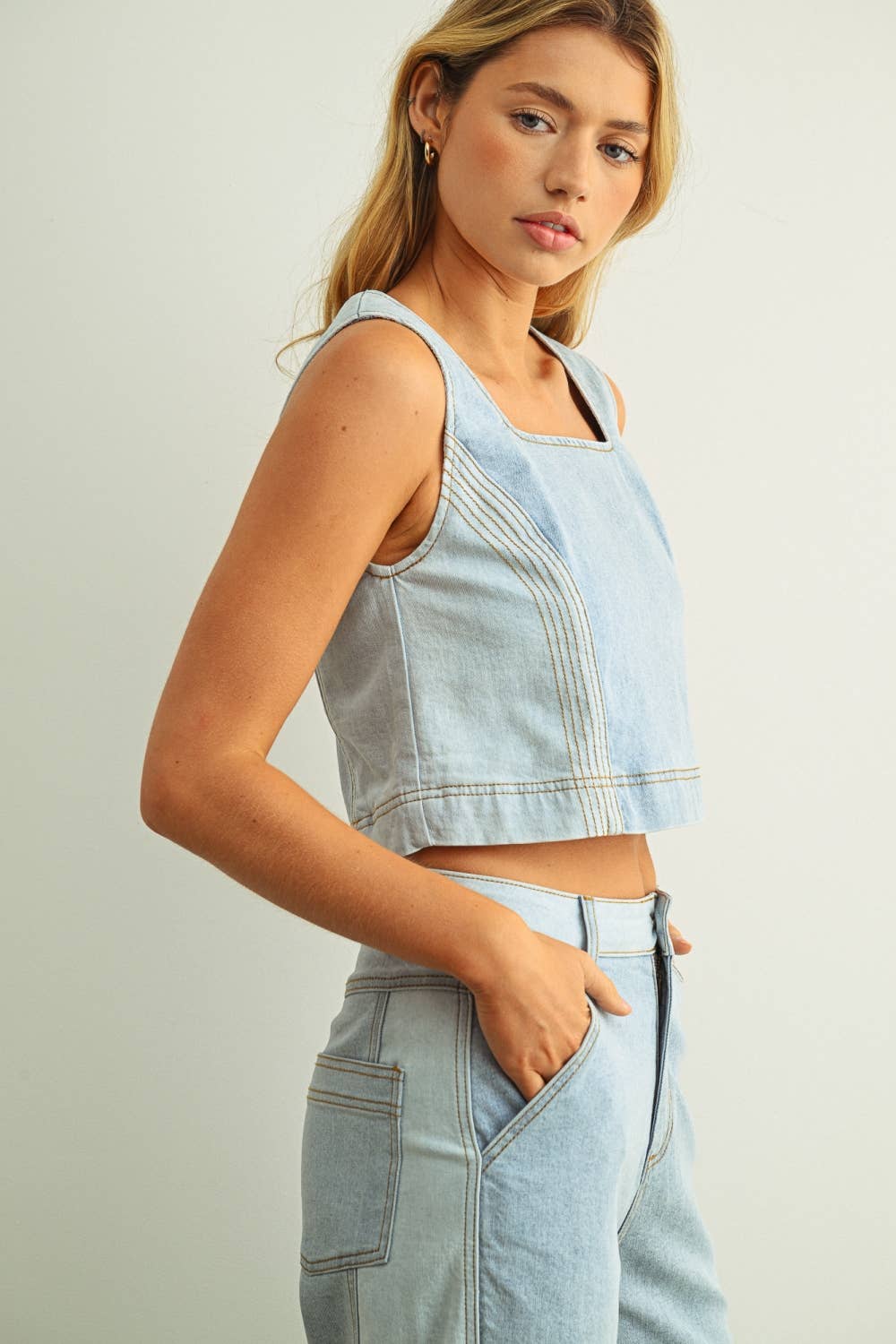 Beth Denim Block Tank