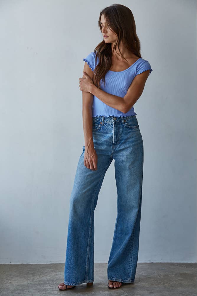 Everly Ribbed Tee: Blue
