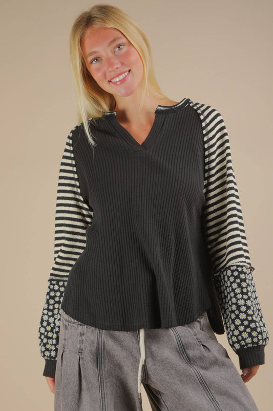 Lainey Oversized Knit Top: Black