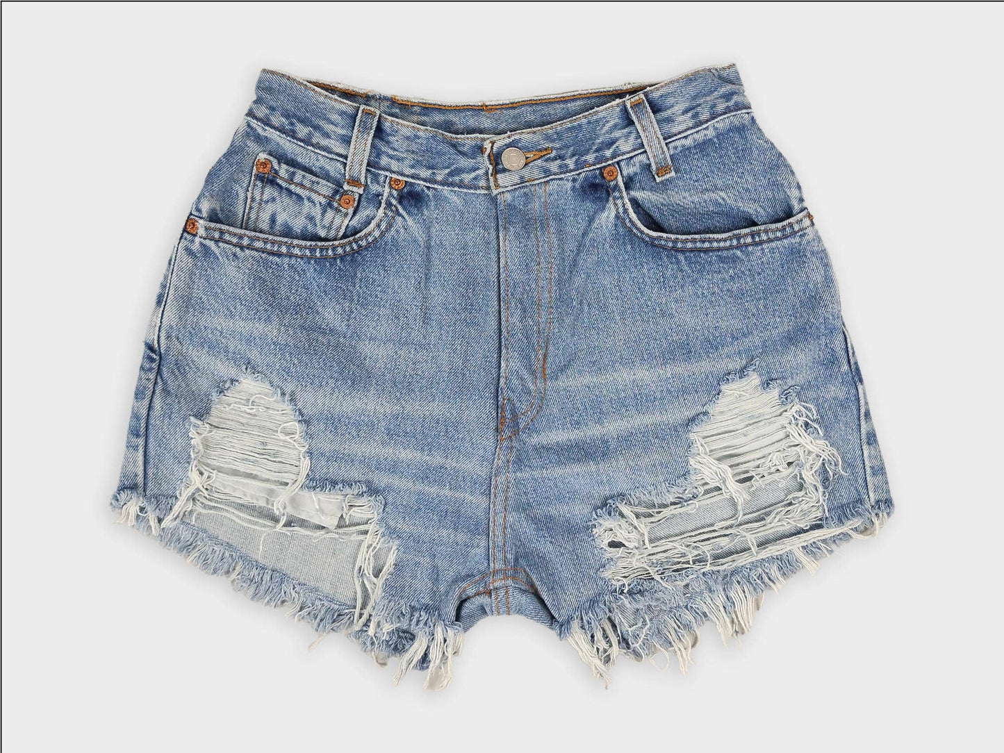 High-Rise Upcycled Denim Cutoff Shorts - Frayed