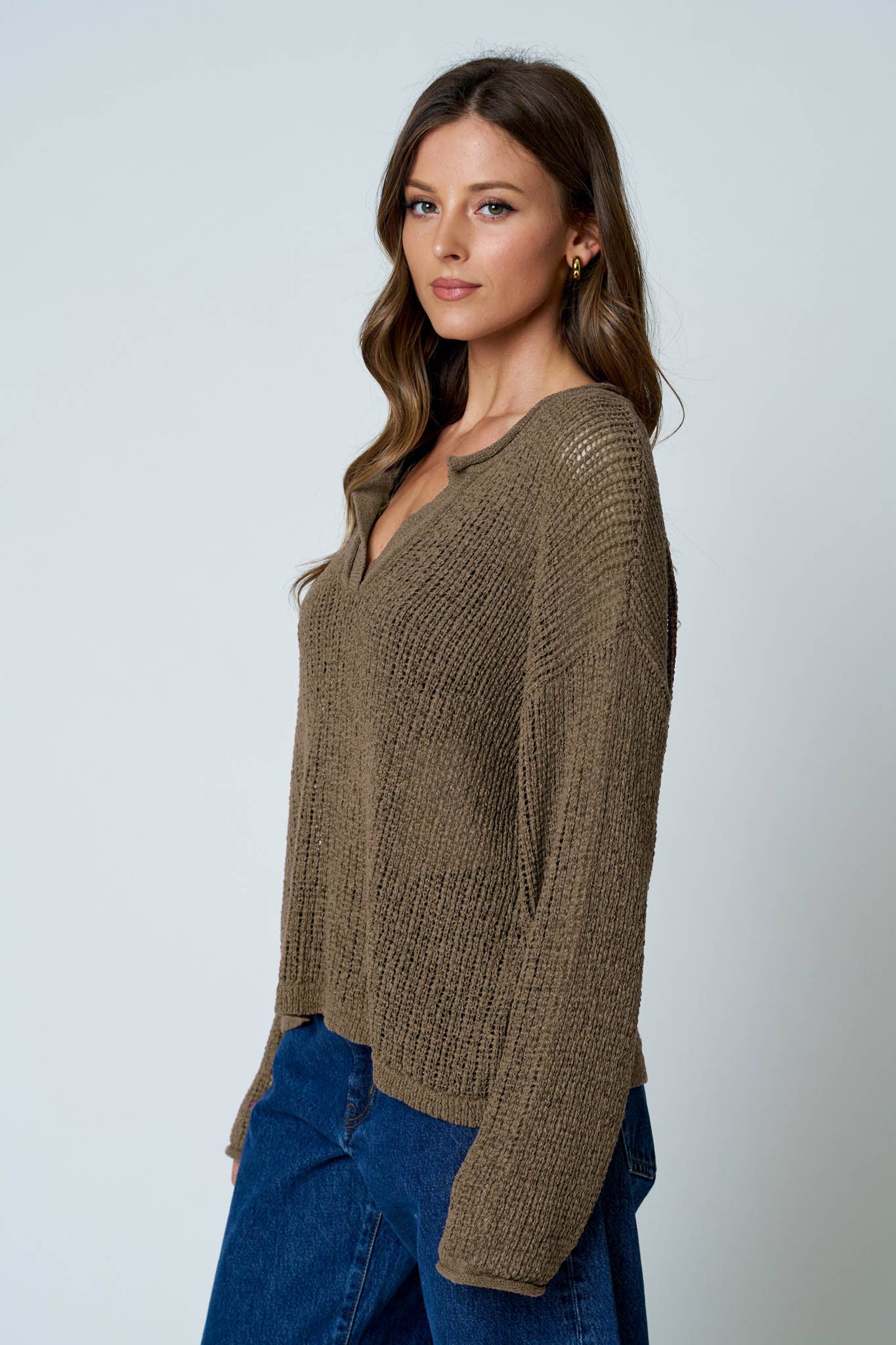 Bella Crochet Knit Long Sleeve / Chocolate Brown