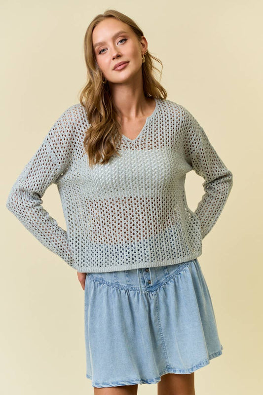 Sheridan Open Knit Sweater: Gray