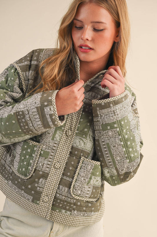 Gabby Patchwork Quilted Jacket: Olive
