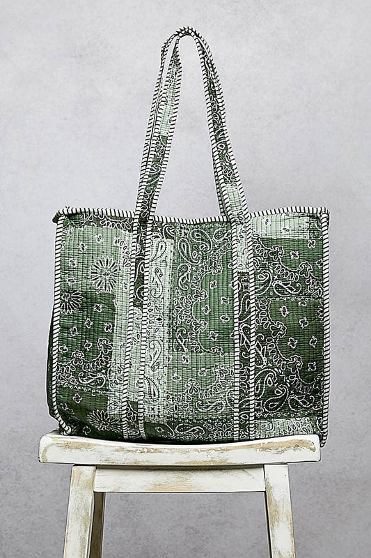 Quilted striped tote bag : GREEN MULTI