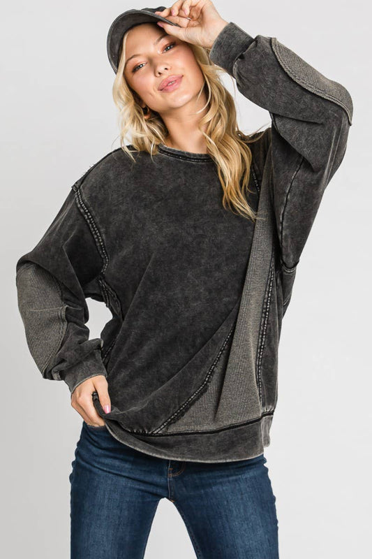 Terry Vintage Wash Pullover-Black