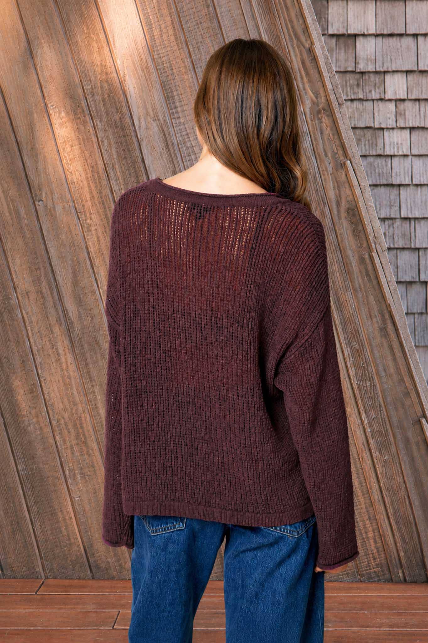 Bella Crochet Knit Long Sleeve/ Maroon