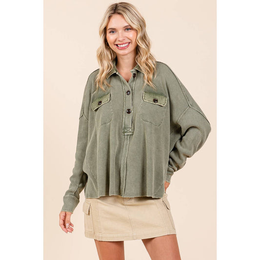 Teagen Waffle Collared Henley