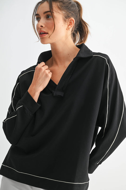 Coastline Collared Pullover: Black